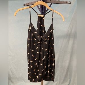 Everly navy blue horse print blousy tank size S with collar and racerback.